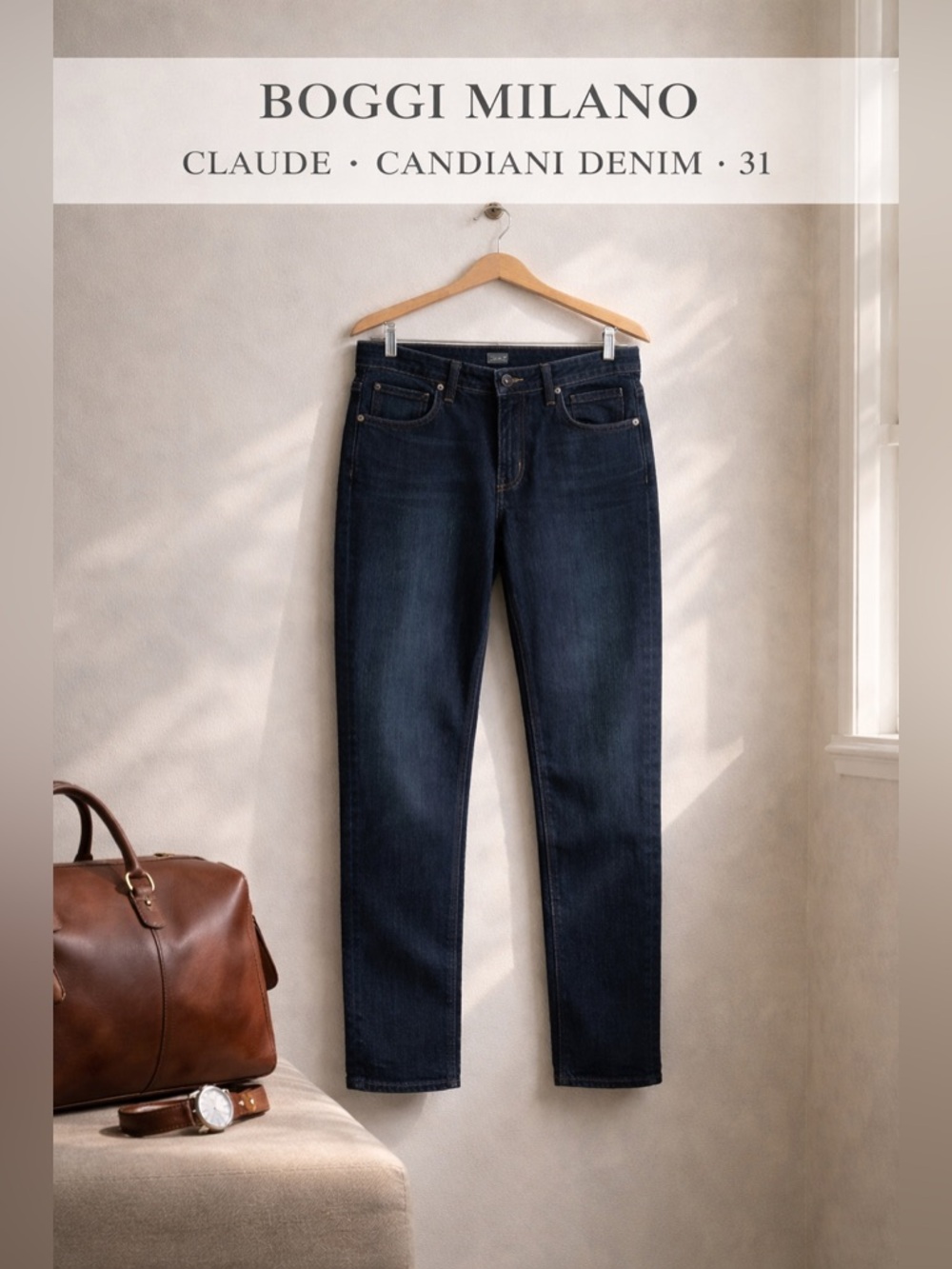 Boggi Milano Claude Regular Fit Candiani Denim Jeans Size 31 Dark Wash